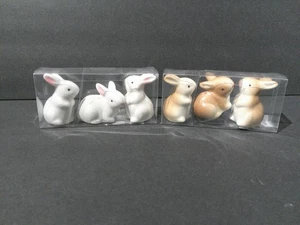 Hobby Lobby 2 Packs of 3 Porcelain Bunny figurines/White & Brown - Picture 1 of 6