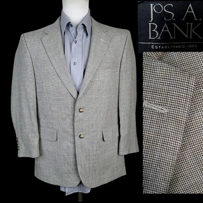 Chaqueta Abrigo Deportivo Joseph A Bank Para Hombre 40S Beige Cuadros Lana Lino Foto 1 de 4