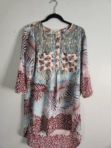 Fig and Flower Anthropologie Tunika Damen Gr. M Top transparent Boho hoher niedriger Saum Schlitz - Bild 1 von 7