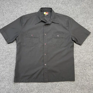 VTG Kikwear Shirt Mens Large/XL Black Nylon Button Up Rave Party Skate 90s Y2K - Picture 1 of 8