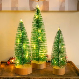 LED Bottlebrush Trees, White Tipped Snow Covered, Set of 3 - Picture 1 of 8