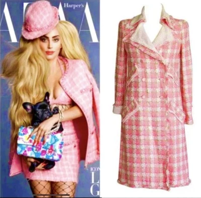 Chanel 2004 Vintage Rosa Largo Tweed Chaqueta 36 38 40 4 6 8 Guisante Abrigo Vestido De Colección S M Foto 1 de 4