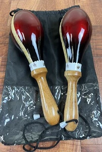 Maracas Leather, Professional, Painted Cherry Red Fade To Black Design W/Bag. - Picture 1 of 6