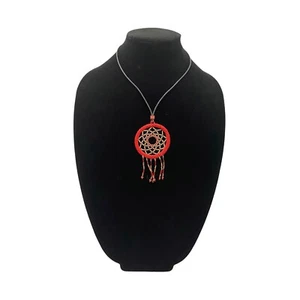 Beaded Dream Catcher Necklace Pendant Red and White with Back Rope Handmade 14" - Picture 1 of 3