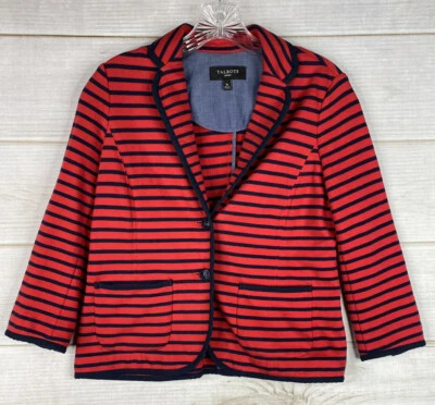 Talbots Blazer Womens Petite Small Red Blue Maritime Sailor Buttons Stretch - Image 1 of 4
