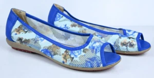 Wilde Sz 39 Blue Floral Mesh Peep toe sling back low heel flats shoes - Picture 1 of 10