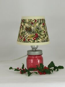 Small Red Half Pint Jar with Pinecones and Berries Lamp Shade