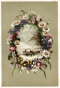 Lida Clarkson color lithograph BURIED LILIES flower garland 1877 vintage print - Picture 1 of 5