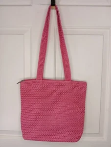 The Sak Double Handle Handbag Pink Zip Top Crocheted Lined Inner Pocket EUC - Picture 1 of 6