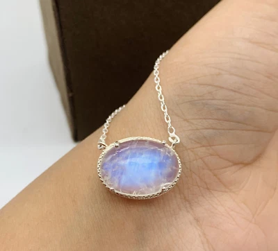 Colgante arco iris piedra lunar corte ovalado plata de ley 925 regalo de boda para ella Foto 1 de 4
