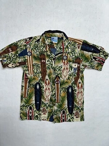 RJC Hawaiian Shirt Kids Boys 12 Made in Hawaii Surf Board Car tiki hut EUC - Picture 1 of 3