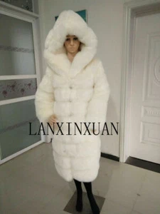 Women's Luxury Mink Fur Collar Hooded Fox Fur Long Thicken Coat Outwear Parka N - Picture 1 of 21