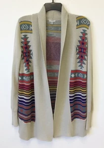 Cárdigan Suéter Ecote Mujer Med Beige Tejido Azteca Suroeste Manga Larga Abierto - Imagen 1 de 6