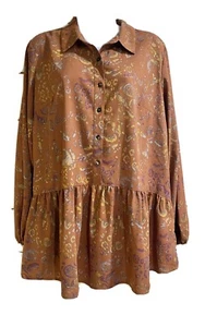 Logo by Lori Goldstein Medium Rost Blumen Kurzarm Top Drop Waist Rüschen - Bild 1 von 5