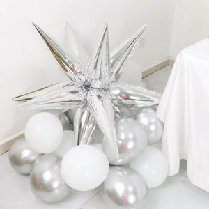 36 SILVER Metallic Cones Mylar Foil DIY Starburst BALLOONS Kit Party Decorations - Picture 1 of 7