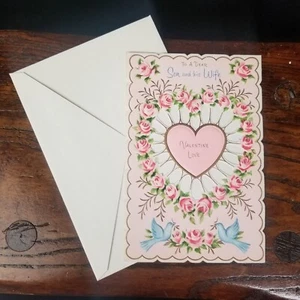 Valentines Day Card Son & Wife Pink Floral Vintage Valentine Love Paper Ephemera - Picture 1 of 10