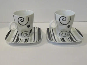 Set of 2 Tabletop Company Cafe Espresso Cup & Saucer Set - Swirls - Picture 1 of 8