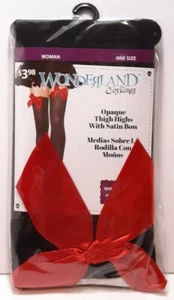 Womens Obaque Thigh Highs With Satin Bow One Size Halloween Costume  - Picture 1 of 2