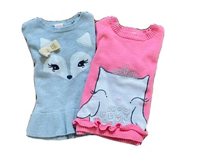 GYMBOREE kit sweaters.  Fox or Owl.  Long sleeve, Ruffle bottom.  Girls 4T.  - Picture 1 of 9