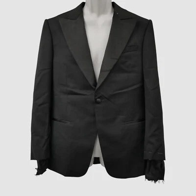 Z Zegna 男式黑色羊毛单扣燕尾服西装外套运动外套西装夹克 50 码 — 第 1/4 张图片