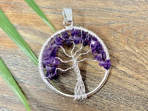 Amethyst Tree Of Life Pendant Gemstone Specimen Chakra Crystal Stone Jewelry - Picture 1 of 5