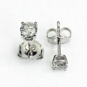 100% Natural Colorless & Shiny .39Ct Diamond Stud Earrings 14KWG 4 Prong Setting - Picture 1 of 1