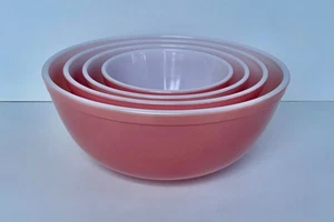 Set of 4 Vintage PYREX PINK BOWLS  401 402 403 404  EXCELLENT OVERALL CONDITION! - Picture 1 of 19