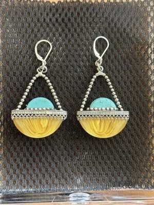 925 Sterling Silver Dangle Earrings with Turquoise and Amber - Image 1 of 2