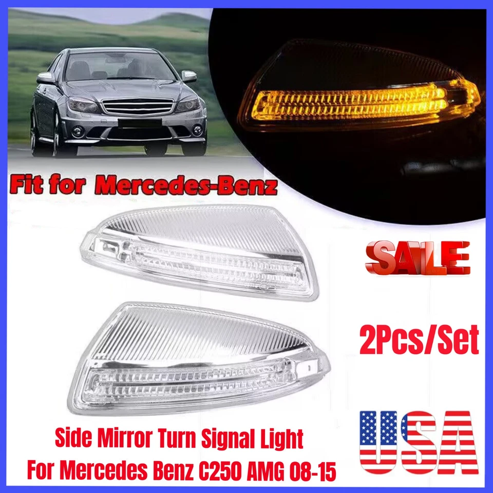 2Pc Side Mirror Turn Signal Light For Mercedes Benz C250 C300 C350 C63 AMG 08-15 - Image 1 of 4