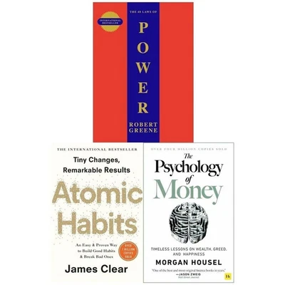 48 Laws Of Power, Atomic Habits and Psychology of Money 3 Books Collection Set