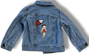 Betty Boop 90s Inspired Upcycled Denim Jean Jacket 3T Embroidered Patches - Picture 1 of 7