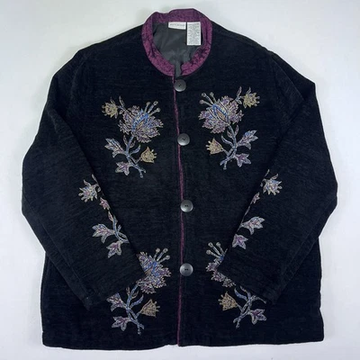 Chaqueta bordada asiática floral chenilla talla grande vintage blanca ciervo para mujer Foto 1 de 3