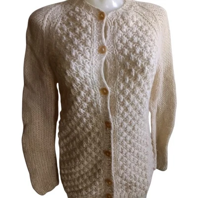 Vintage Womens Medium Cardigan Sweater Wool Mohair Handmade Italian Pink Knit - Image 1 of 4