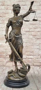 Hot Cast Bronze Sculpture Statue Lady of Blind Justice Scales Sword Marble Base - Picture 1 of 10