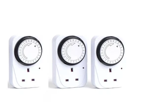 Set of 3 Timer Switch Mains Plug In 24 Hour UK 3 Pin Socket Indoor Christmas - Picture 1 of 24