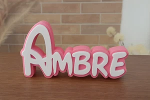 AMBRE PERSONALIZE DISNEY NAME PLATE SIGN CUSTOM DOOR TAG FONT WALL BEDROOM PINK - Picture 1 of 1