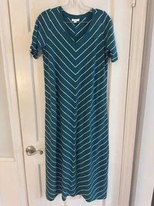 J Jill Stripe Chevron Green V Neck T-Shirt A-Line Maxi Dress Size S Short Sleeve - Picture 1 of 9