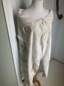 M Handmade Antique Ivory Lace Peacock Celtic Renaissance Medieval Long Tie Shawl - Picture 1 of 21