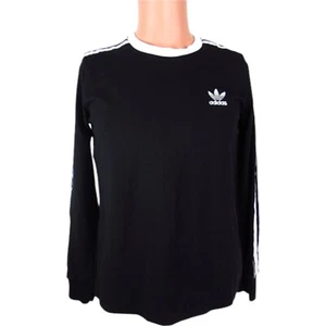 Adidas Womens Classic Shirt M Black Logo Stripe Long Sleeve Crew Neck NEW - Picture 1 of 5