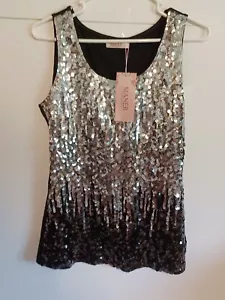 MANER Women's Sequin Tops Sleeveless Glitter Gradient Tank Club Party Large - Picture 1 of 7