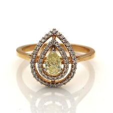 0.71 Ct Pear Solitaire Diamond Halo 14K Yellow Gold Ring Engagement Ring