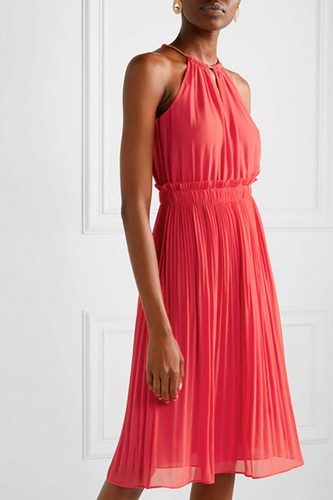 NUOVO MICHAEL KORS abito donna corallo rosa arancione piegato oro catena tracolla $175