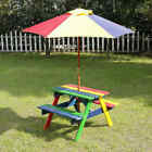 Kids Picnic Table With Parasol - Wooden Bench Outdoor Garden Set For Children