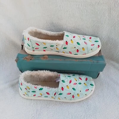 Size 5 Youth Toms Alpargata Mint Holiday LIghts Glow in the Dark Slip On Shoes - Image 1 of 4