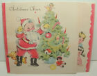Santa Decorates Tree, Dog - 1940's Vintage Christmas Greeting Card