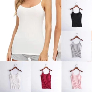 Women's Camisole Tops with Built in Bra U Neck Vest Ladies Padded Slim Tank Tops - Picture 1 of 20