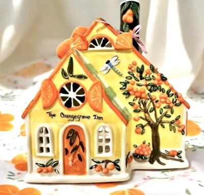 Blue Sky Clayworks Tea Light Candle House ORANGE-GROVE INN Auth Retailer NEW