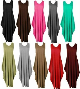 Women Lagenlook Ladies Parachute Dress Sleeveless Tulip Summer Midi Dress Tops - Picture 1 of 17