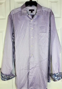 Mens EGARA L/S Non Iron Shirt XL 17 1/2 Purple Striped W/ CONTRAST FLIP CUFF EUC - Picture 1 of 4