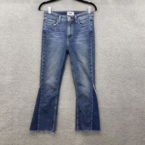 PAIGE Womens Blue Jeans Patchwork Bootcut Canvas Pockets Button Y2K Size 27 - Picture 1 of 12